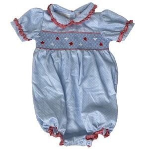 Eliza James Girls Snap Crotch Short Sleeve Blue Polka Dot Romper Size 2T